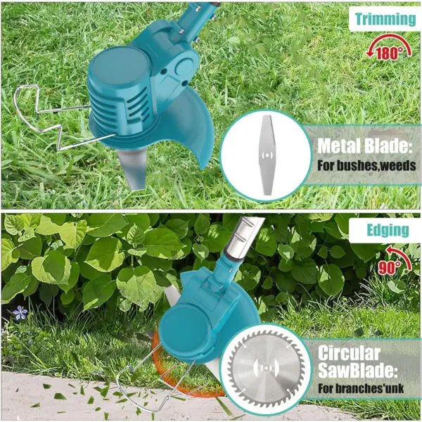 Cordless Strimmer Adjustable Garden Strimmer 2x3.0Ah Battery Strimmer with 2 Metal Blades 10 Plastic Blades replace for Makita - Image 3