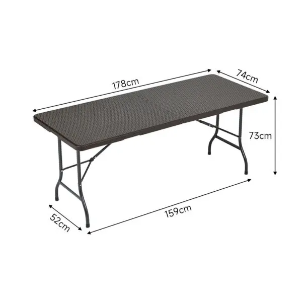 Voltsify Outdoor Rattan-Style Folding Table & 2 Benches Set, Weather-Resistant Plastic, Metal Patio Furniture for Garden - Image 5
