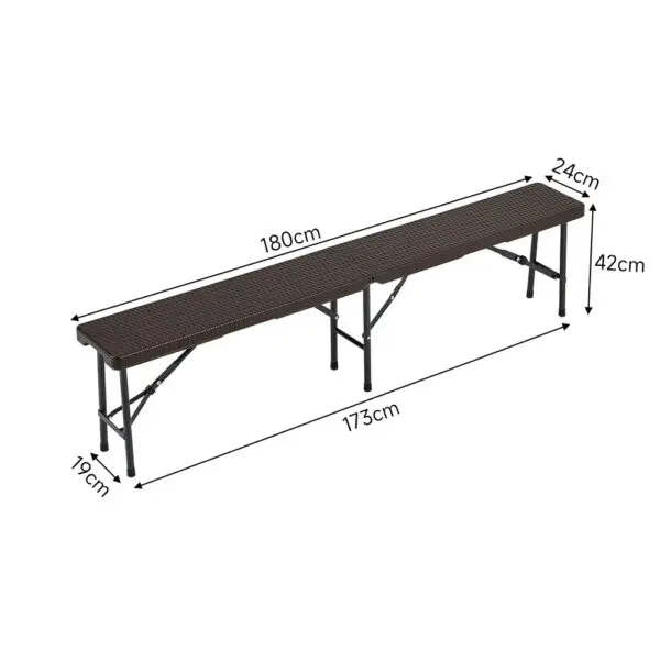 Voltsify Outdoor Rattan-Style Folding Table & 2 Benches Set, Weather-Resistant Plastic, Metal Patio Furniture for Garden - Image 6
