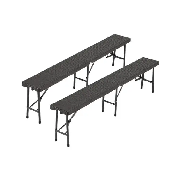 Voltsify Outdoor Rattan-Style Folding Table & 2 Benches Set, Weather-Resistant Plastic, Metal Patio Furniture for Garden - Image 8