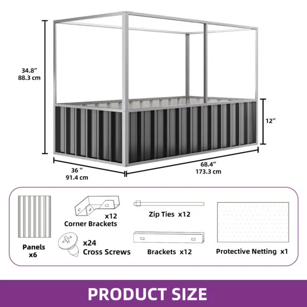 YITAHOME 174x90x88cm Raised Garden Bed with Anti-Bird Netting, Reinforced Metal Frame, Gloves Included for Plants, Veggies & Flo - Image 2