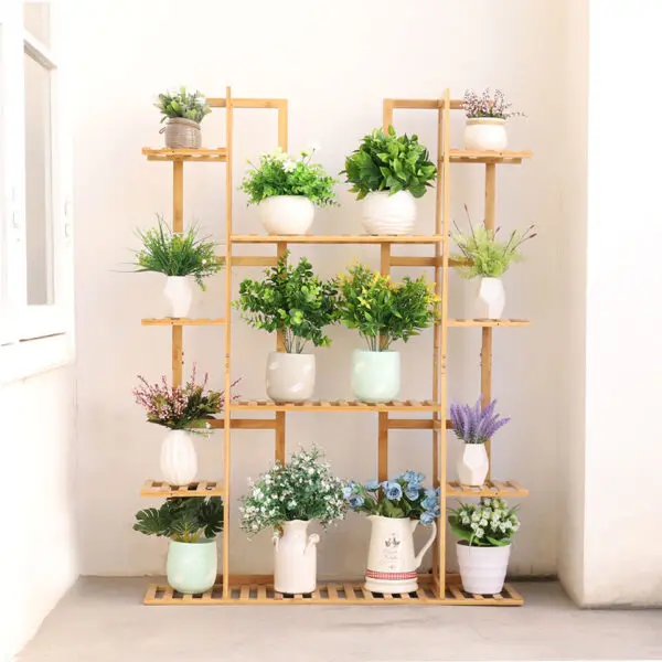 9 Tier Large Bamboo Plant Stand Corner Shelf Garden Flower Pot Display Shelving Unit Indoor Outdoor - Image 2