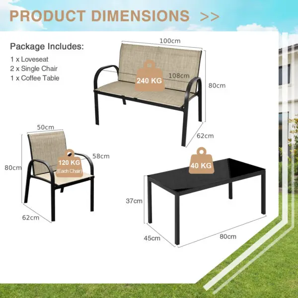 GOFLAME 4-Piece Patio Furniture Set with 2 Chairs & Glass Coffee Table-Brown - Image 2