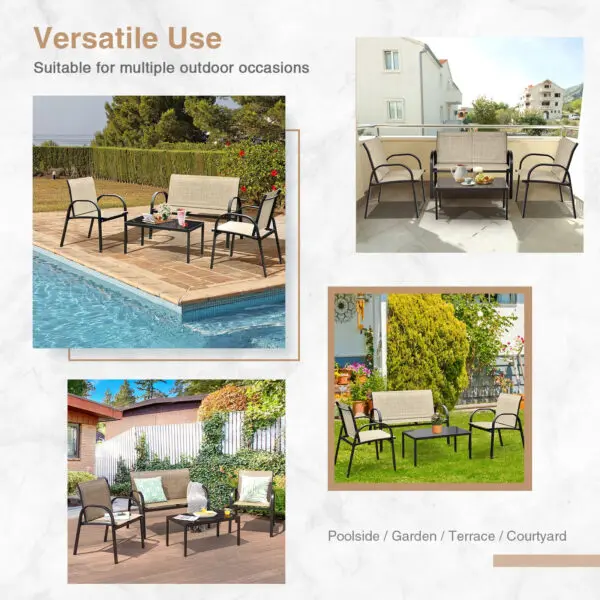GOFLAME 4-Piece Patio Furniture Set with 2 Chairs & Glass Coffee Table-Brown - Image 4