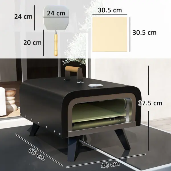 Outsunny Outdoor Tabletop Gas Pizza Oven, 12" Stone & Peel, Portable with Thermometer, Foldable Legs, Handle, Gas Hose, Black - Image 4