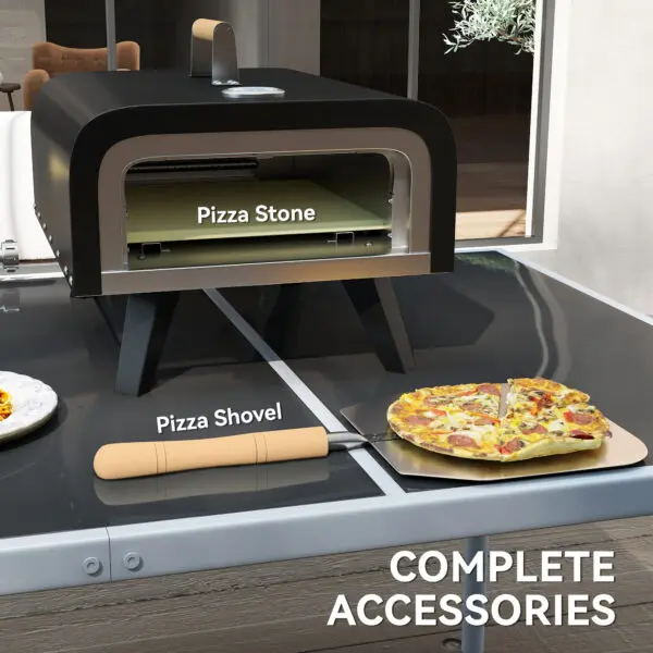 Outsunny Outdoor Tabletop Gas Pizza Oven, 12" Stone & Peel, Portable with Thermometer, Foldable Legs, Handle, Gas Hose, Black - Image 5