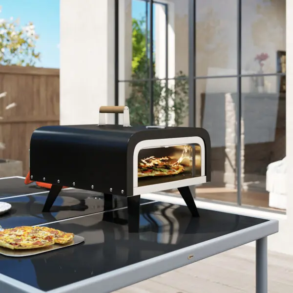 Outsunny Outdoor Tabletop Gas Pizza Oven, 12" Stone & Peel, Portable with Thermometer, Foldable Legs, Handle, Gas Hose, Black - Image 6