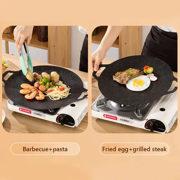 Korean Round Grill Pan Barbecue Pan Pork Belly Non-stick Cooker Maifan Stone Induction Cooker Gas Barbecue Tray Roast Plate - Image 4