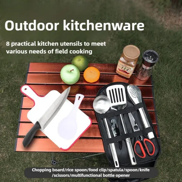 ISE MOUNT Camping Kitchen Cookware Set Travel Utensils Set 9pcs Stainless Steel Kitchenware for Backpacking BBQ Camping Picnic - Image 2