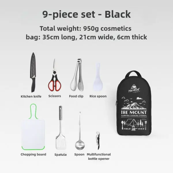 ISE MOUNT Camping Kitchen Cookware Set Travel Utensils Set 9pcs Stainless Steel Kitchenware for Backpacking BBQ Camping Picnic - Image 6