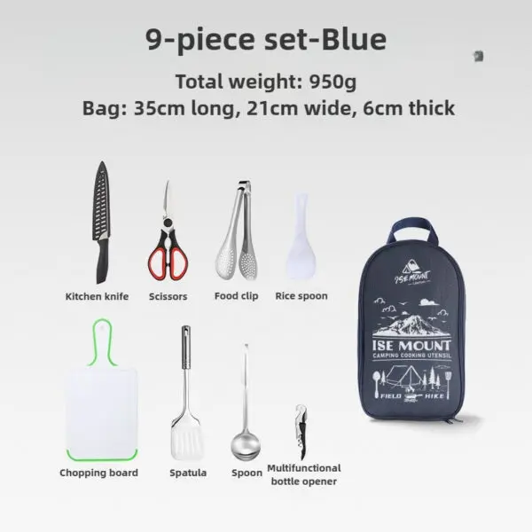 ISE MOUNT Camping Kitchen Cookware Set Travel Utensils Set 9pcs Stainless Steel Kitchenware for Backpacking BBQ Camping Picnic - Image 7