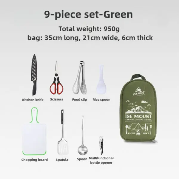 ISE MOUNT Camping Kitchen Cookware Set Travel Utensils Set 9pcs Stainless Steel Kitchenware for Backpacking BBQ Camping Picnic - Image 8