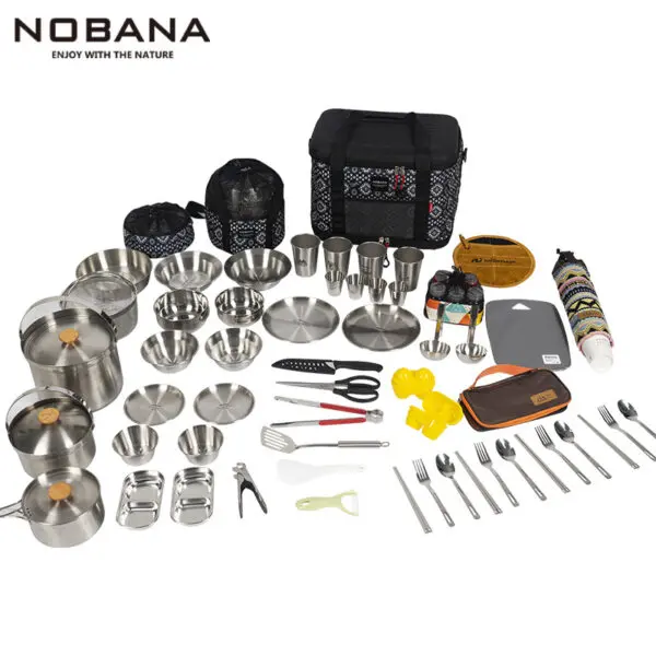 NOBANA Outdoor Camping Kitchen Set Camping Picnic Kitchenware Pot Plate Portable Knife Fork Spoon Cooking Utensils Full Set