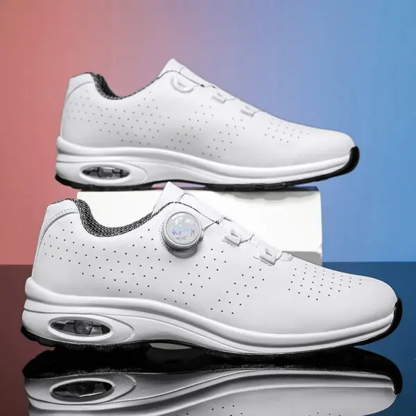 Golf Shoes Air Cushion Men Sports Running Shoes Breathable Lightweight Comfortable Athletic Nonskid Rotating Button Sneakers