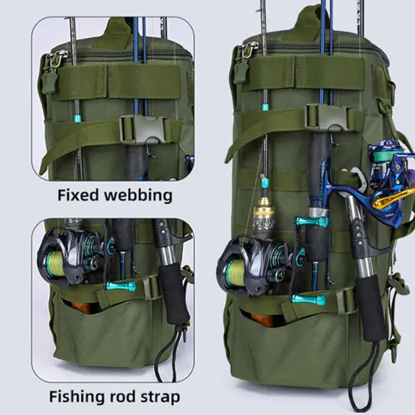 Tactical Fishing Backpack Tackle Bag with Rod Holders Fish Equipment Storage Molle Camping Hiking Outdoor Multifunctional Bag - Image 3