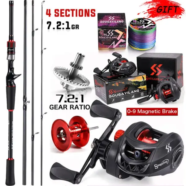 Sougayilang Fishing Rod Reel Combo 1.8~2.1m Carbon Fiber Casting Rod and 7.2:1 Gear Ratio Baitcasting Ree Max Drag 10kg for Bass - Image 7