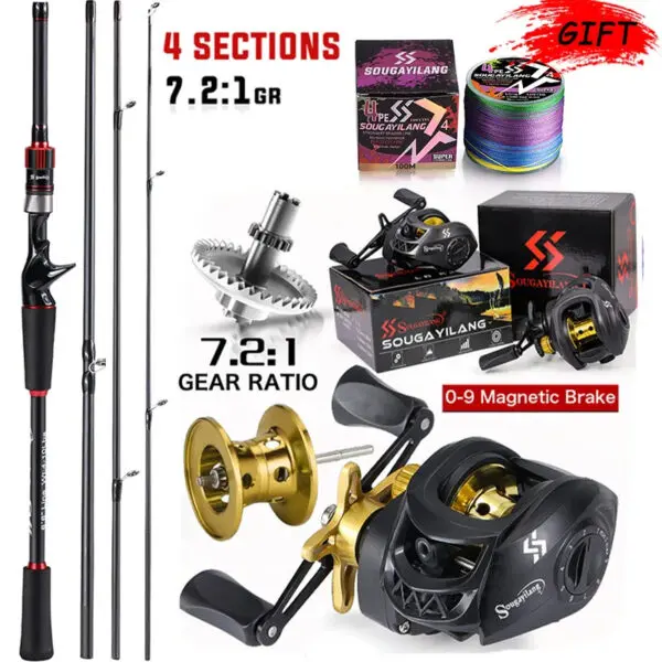 Sougayilang Fishing Rod Reel Combo 1.8~2.1m Carbon Fiber Casting Rod and 7.2:1 Gear Ratio Baitcasting Ree Max Drag 10kg for Bass - Image 8