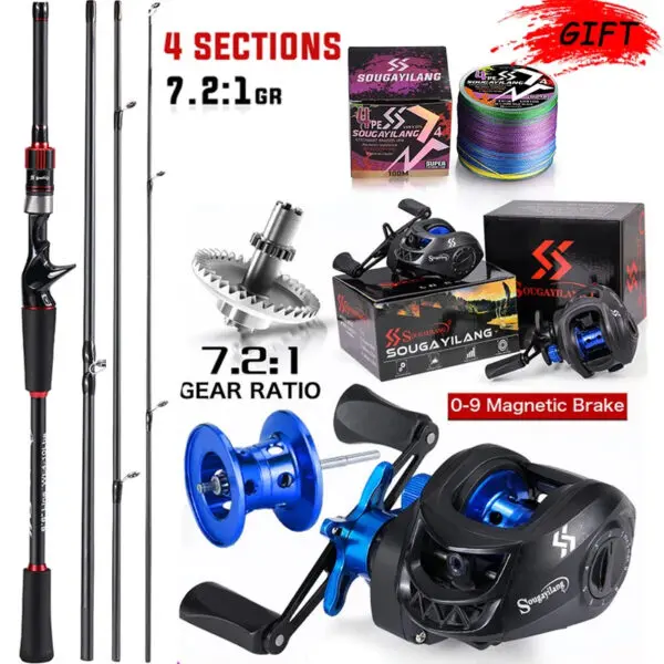 Sougayilang Fishing Rod Reel Combo 1.8~2.1m Carbon Fiber Casting Rod and 7.2:1 Gear Ratio Baitcasting Ree Max Drag 10kg for Bass - Image 9