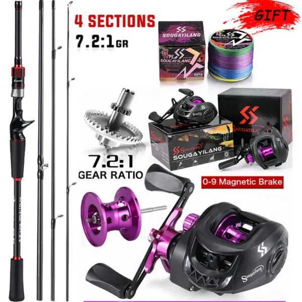 Sougayilang Fishing Rod Reel Combo 1.8~2.1m Carbon Fiber Casting Rod and 7.2:1 Gear Ratio Baitcasting Ree Max Drag 10kg for Bass - Image 10