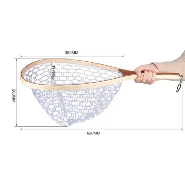 Landing Fish Net Fishing Hand Nets with Clear Rubber Mesh Netting Wooden Handle Fly Fishing Equipment for Catch and Release - Image 6