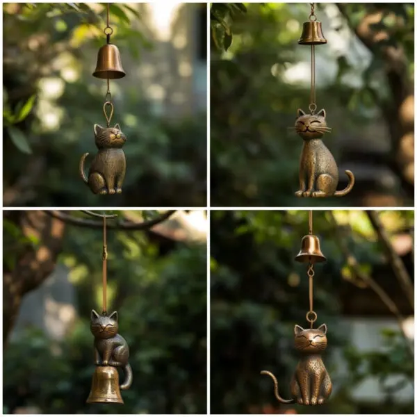 Handmade Retro Cat Wind Chime Hanging Car Charm Garden Charm Decorations Crafts Wind Chimes Metal Bells - Image 2