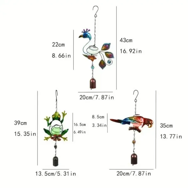 1pc Luminous Metal Wind Chime Pendant Hanging Creative Peacock Frog Parrot Wind Chime Home Garden Decoration Yard Pendant - Image 6