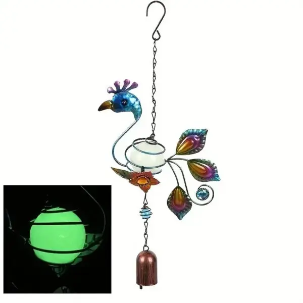 1pc Luminous Metal Wind Chime Pendant Hanging Creative Peacock Frog Parrot Wind Chime Home Garden Decoration Yard Pendant - Image 8
