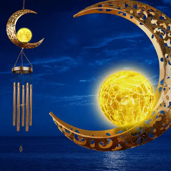 Solar Wind Chimes Outdoor Glowing Crackle Glass LED Unique Metal Tubes Wind Bells for Outside decorate Waterproof Chimes Gift