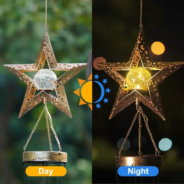 Solar Wind Chimes Outdoor Glowing Crackle Glass LED Unique Metal Tubes Wind Bells for Outside decorate Waterproof Chimes Gift - Image 2
