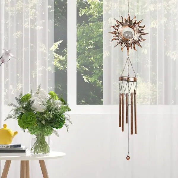 Solar Wind Chimes Outdoor Glowing Crackle Glass LED Unique Metal Tubes Wind Bells for Outside decorate Waterproof Chimes Gift - Image 3