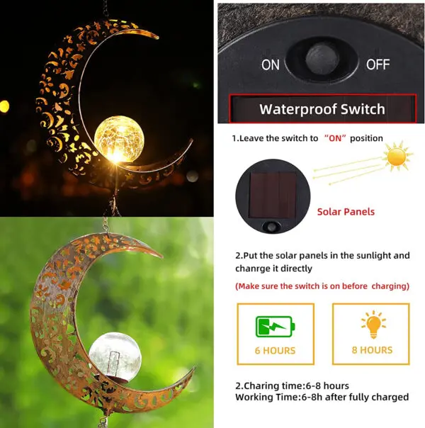 Solar Wind Chimes Outdoor Glowing Crackle Glass LED Unique Metal Tubes Wind Bells for Outside decorate Waterproof Chimes Gift - Image 5