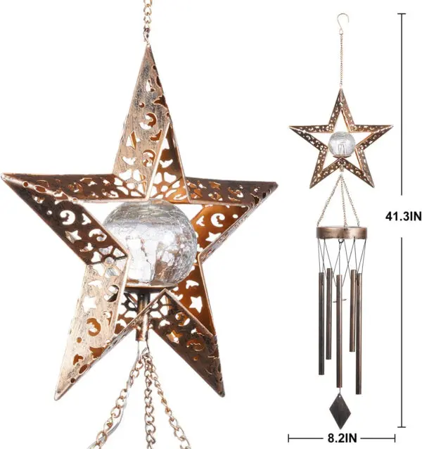 Solar Wind Chimes Outdoor Glowing Crackle Glass LED Unique Metal Tubes Wind Bells for Outside decorate Waterproof Chimes Gift - Image 8