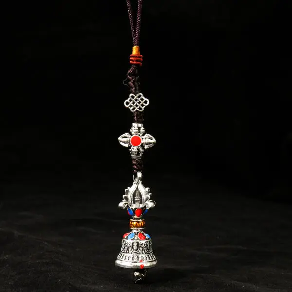 Tibetan Buddhism Vajra Prayer Flags Bell Mantra Prayer Wheel Chinese Knot Metal Pendant Wind Chimes Belief Pray Meditation Decor - Image 4