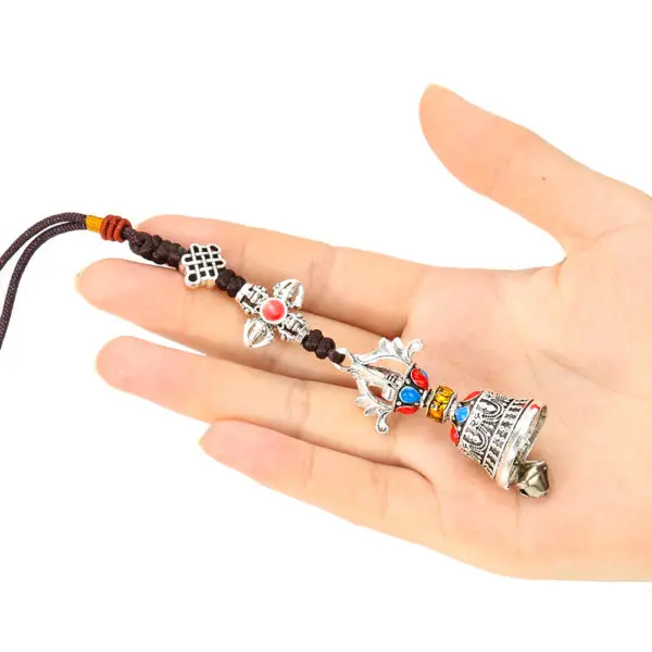 Tibetan Buddhism Vajra Prayer Flags Bell Mantra Prayer Wheel Chinese Knot Metal Pendant Wind Chimes Belief Pray Meditation Decor - Image 5