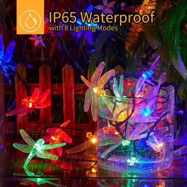 1pc 5M20LEDs Dragonfly Solar String Lights Outdoor Waterproof 8 Modes Dragonfly Fairy Lights For Home Patio Garden Wedding Decor - Image 6