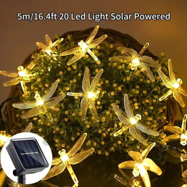 1pc 5M20LEDs Dragonfly Solar String Lights Outdoor Waterproof 8 Modes Dragonfly Fairy Lights For Home Patio Garden Wedding Decor - Image 8