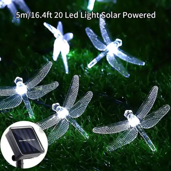 1pc 5M20LEDs Dragonfly Solar String Lights Outdoor Waterproof 8 Modes Dragonfly Fairy Lights For Home Patio Garden Wedding Decor - Image 9