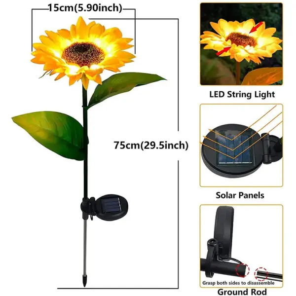 LED Solar Sunflower Outdoor Lawn Light IP65 Waterproof Pathway Yard Wedding Holiday Garden Decoration Solar Flowers Lamp - Image 2