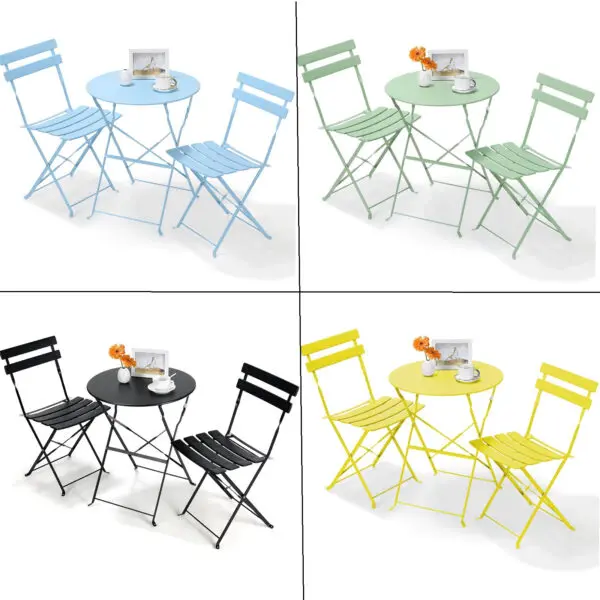 Outdoor Furniture Patio Set Bistro Table Set 3piece Steel Table And Chairs Folding Bistro Set For Lawn Balcony Backyard Yard
