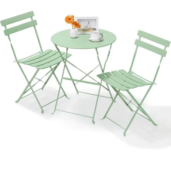 Outdoor Furniture Patio Set Bistro Table Set 3piece Steel Table And Chairs Folding Bistro Set For Lawn Balcony Backyard Yard - Image 2