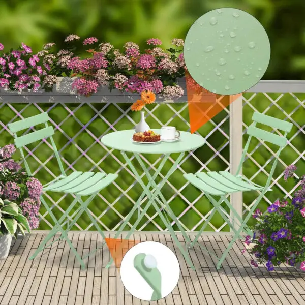 Outdoor Furniture Patio Set Bistro Table Set 3piece Steel Table And Chairs Folding Bistro Set For Lawn Balcony Backyard Yard - Image 3