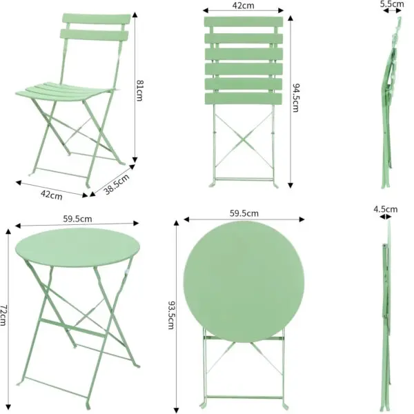Outdoor Furniture Patio Set Bistro Table Set 3piece Steel Table And Chairs Folding Bistro Set For Lawn Balcony Backyard Yard - Image 4