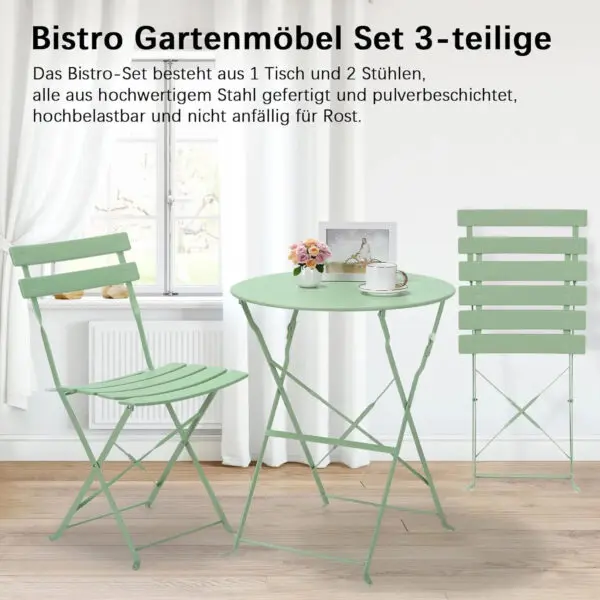 Outdoor Furniture Patio Set Bistro Table Set 3piece Steel Table And Chairs Folding Bistro Set For Lawn Balcony Backyard Yard - Image 5