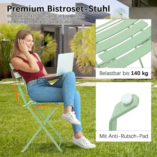 Outdoor Furniture Patio Set Bistro Table Set 3piece Steel Table And Chairs Folding Bistro Set For Lawn Balcony Backyard Yard - Image 6