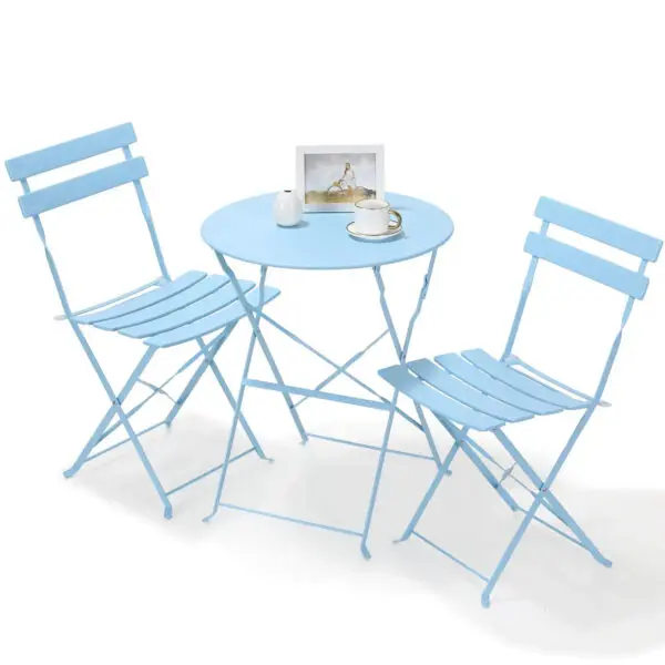 Outdoor Furniture Patio Set Bistro Table Set 3piece Steel Table And Chairs Folding Bistro Set For Lawn Balcony Backyard Yard - Image 7