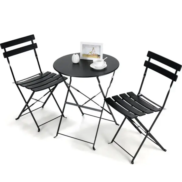 Outdoor Furniture Patio Set Bistro Table Set 3piece Steel Table And Chairs Folding Bistro Set For Lawn Balcony Backyard Yard - Image 8