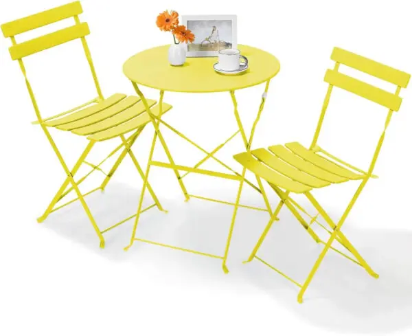 Outdoor Furniture Patio Set Bistro Table Set 3piece Steel Table And Chairs Folding Bistro Set For Lawn Balcony Backyard Yard - Image 9