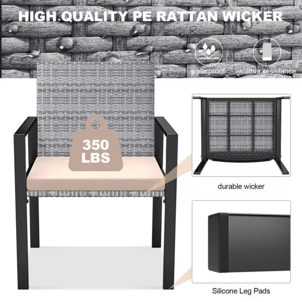 bigzzia Garden Furniture Set Outdoor Corner Sofa Couch 4pcs Handwoven Rattan Patio Conversation Set, Cushions and Glass Table - Image 2