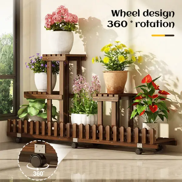 Balcony Courtyard Floor-standing Plant Display Stand Garden Plant Placement Storage Wooden Shelf Multi-purpose Flower Rack - Image 2