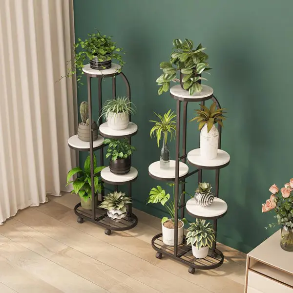 Plant Stand and Flower Stand 4/5 Tier Flower Shelf Planter Rack Storage Organizer Display Indoor Garden Balcony With Wheels - Image 2